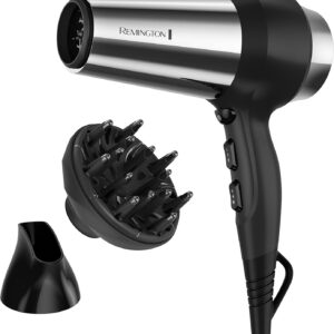 Remington Impact Resistant Hair Dryer, 1875-Watt Blow Dryer with Tourmaline, Titanium & Ceramic Technology, 3 Heat, 2 Speed Settings, Cool Shot, Diffuser & Concentrator Attachments